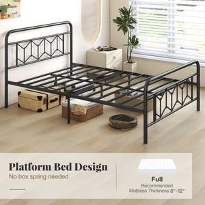 Platform Bed with High Headboard and Snap Lock Metal Slats-Full Size