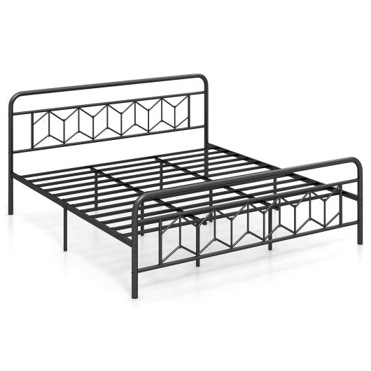 Platform Bed with High Headboard and Snap Lock Metal Slats-King Size