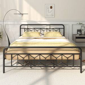Platform Bed with High Headboard and Snap Lock Metal Slats-King Size