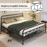 Platform Bed with High Headboard and Snap Lock Metal Slats-King Size