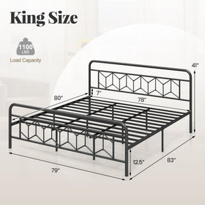 Platform Bed with High Headboard and Snap Lock Metal Slats-King Size