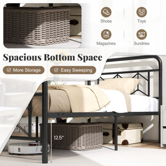 Platform Bed with High Headboard and Snap Lock Metal Slats-Twin Size