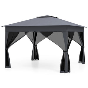 11 X 11 FT Pop Up Gazebo with Mesh Netting and Double Roof-Gray