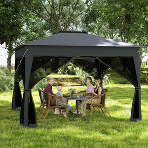 11 X 11 FT Pop Up Gazebo with Mesh Netting and Double Roof-Gray