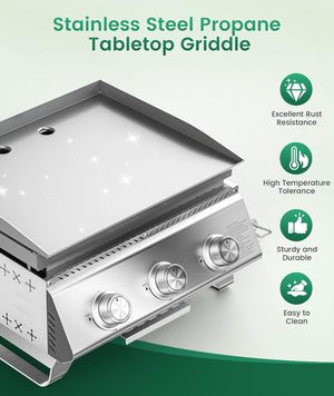 Portable 20-Inch 3-Burner Table Top Gas Grill Griddle