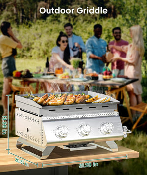 Portable 20-Inch 3-Burner Table Top Gas Grill Griddle
