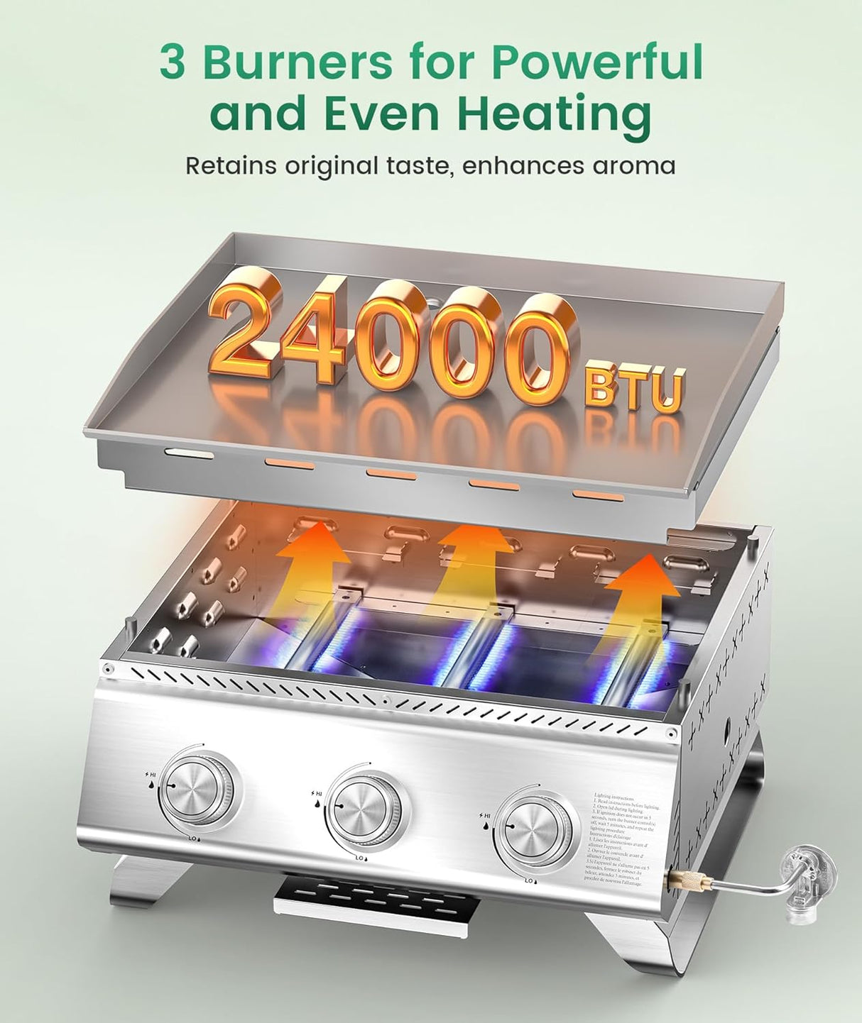 Portable 20-Inch 3-Burner Table Top Gas Grill Griddle