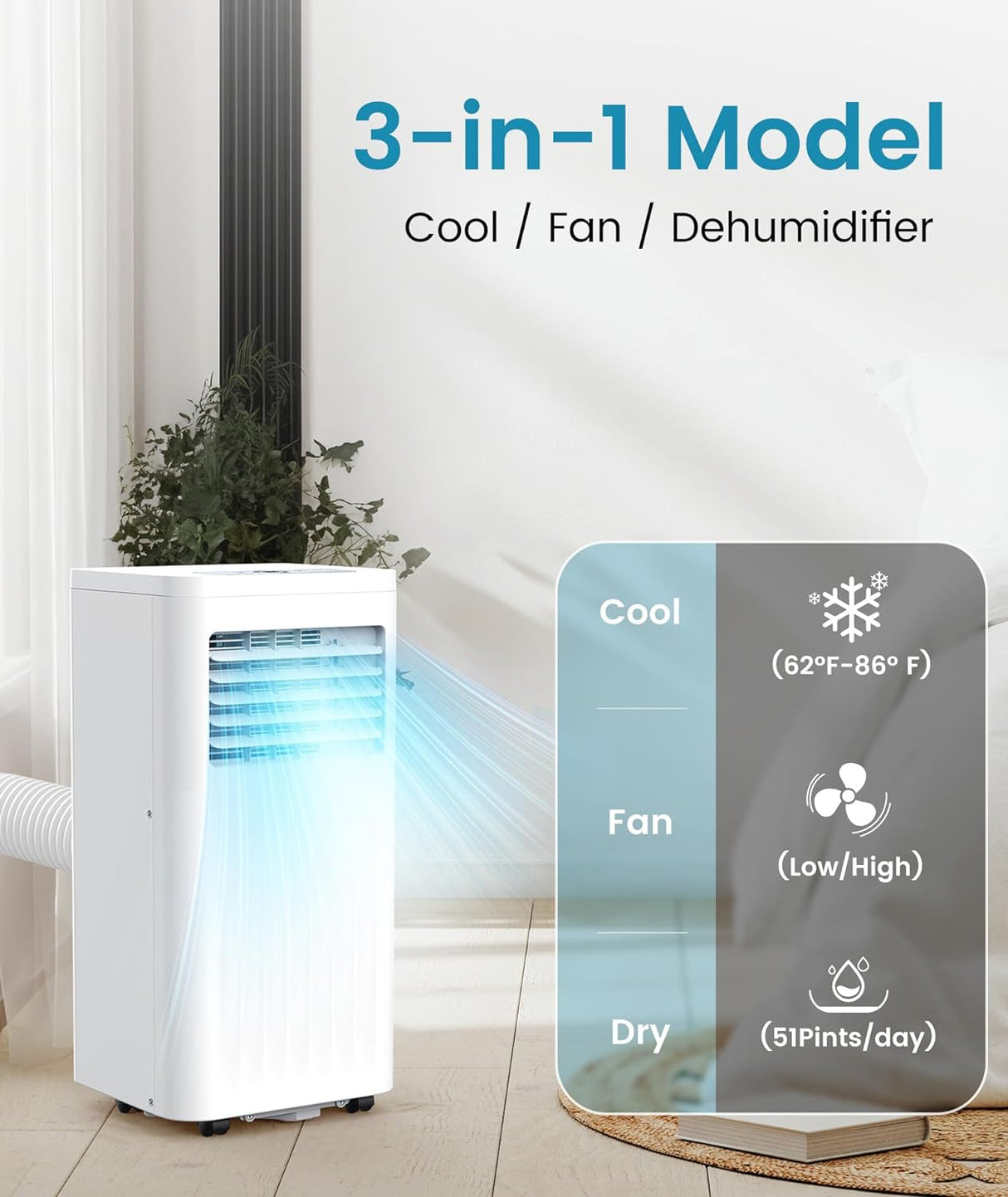 portable Air Conditioner, 10000 BTU Air Conditioner with Cooling, Fan, Dehumidifier, Sleep Mode, ≤55 db, Cooling up to 450 Sq. Ft. with 24H Timer