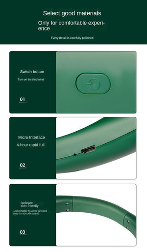 Portable Bladeless Neck Fan Adjustment Wearable Personal Cooling Fan for Traveling Upgrade 360° Neck Fan Air Outlet for Indoor Outdoor Travel Mini Hanging Fan without Blades USB Rechargeable Outdoor Fan