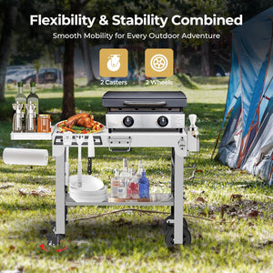 Portable Folding Grill Prep Table with Wheels, Stainless Steel BBQ Grill Stand for Camping, Tailgating and Outdoor Cooking T0130SA