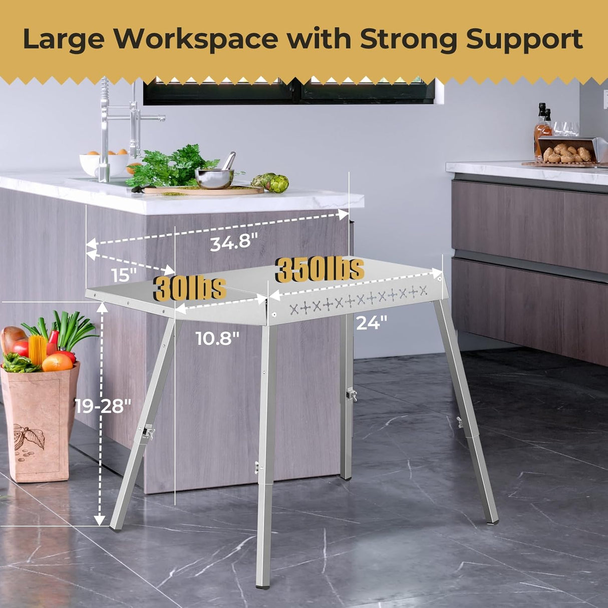 Portable Grill Prep Table with Adjustable and Folding Legs, 304 Stainless Steel BBQ Grill Stand for Tabletop Griddle and Pizza Oven T0124SA