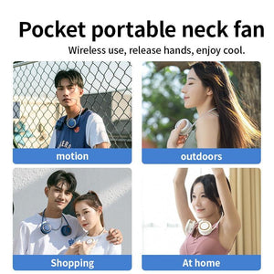 Portable Hanging Neck Fan 3-Speed Adjustable Twin Turbo USB Charge Folding Storage Silent Fans Cool Summer Work Sports Equipment Neck Hanging Cooling Fan USB Rechargeable 3 Speed Portable Bladeless Cooler Fan