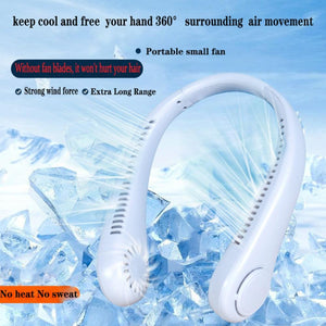 Portable Neck Fan USB Rechargeable Bladeless Fan Mini Electric Ventilator Silent Neckband Wearable Cooling for Sports Wearable Necklace Fan with 3 Speeds for Home Office Travel Outdoor Sports
