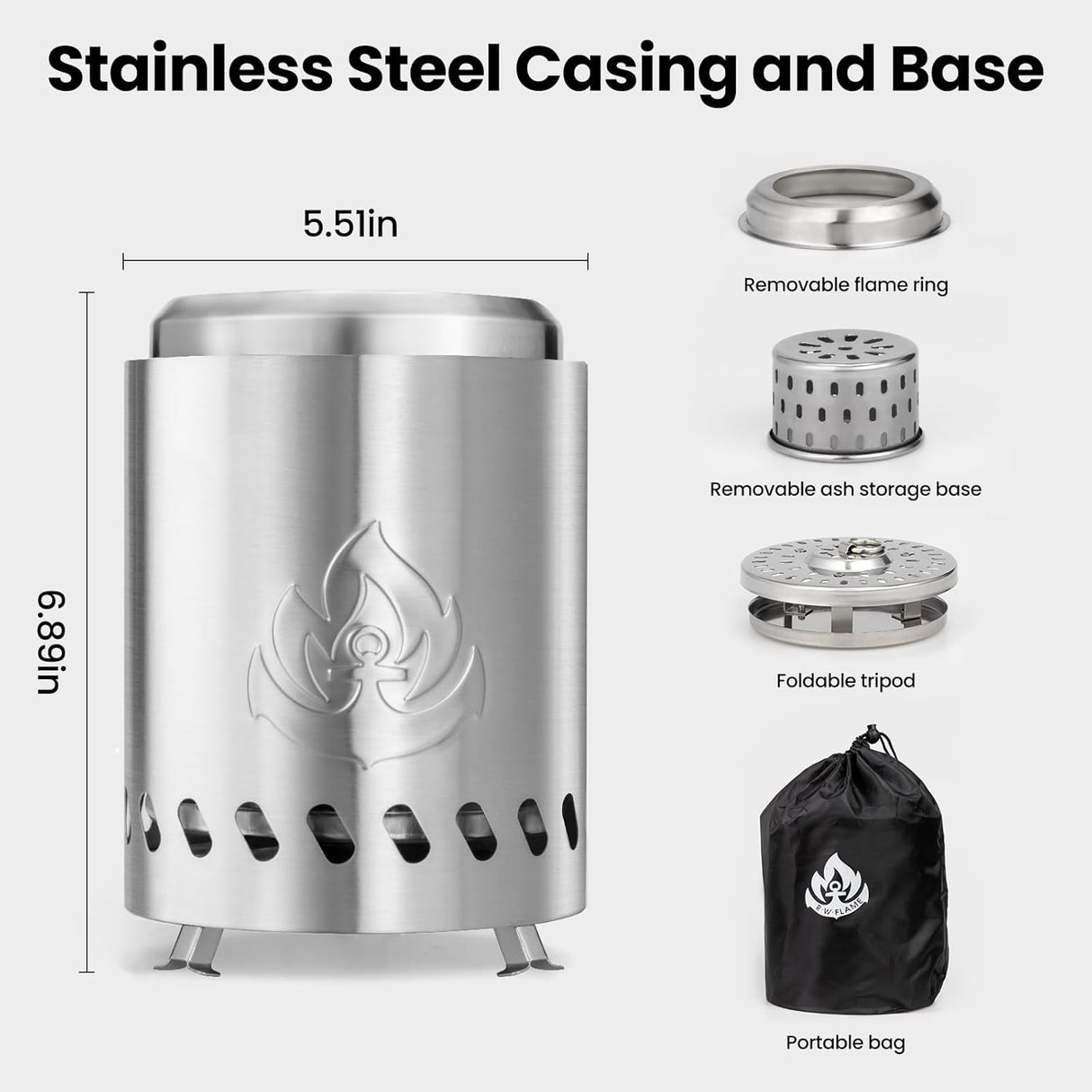 Portable Outdoor Fire Pit with Stand, Low Smoke Burning Tabletop Fire Pit Fuel