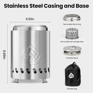 Portable Outdoor Fire Pit with Stand, Low Smoke Burning Tabletop Fire Pit Fuel