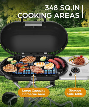 Portable  Propane Gas Grill, 15000BTUS, 348 SQ Inch  Cooking Areas, for Outdoor Camping/Tailgating/Picnic, Black