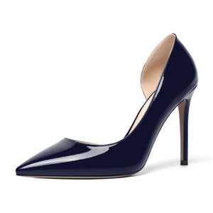 ROSERWISH Womens Patent Evening Pointed Toe High Heel Sexy 4 Inch Stiletto Slip On Pumps Shoes Navy Blue Size 8 - Zapatos de Tacon de Mujer