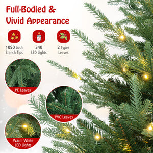 6/7/8 FT Pre-Lit Artificial Hinged Xmas Tree with 778/1480 PVC and PE Branch Tips-L
