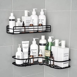 Premium Quality Bathroom Kitchen Punch Corner Frame Shower Shelf Wrought Iron Shampoo Storage Rack Holder with Suction Cup Bathroom Accessories