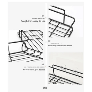 Premium Quality Bathroom Kitchen Punch Corner Frame Shower Shelf Wrought Iron Shampoo Storage Rack Holder with Suction Cup Bathroom Accessories