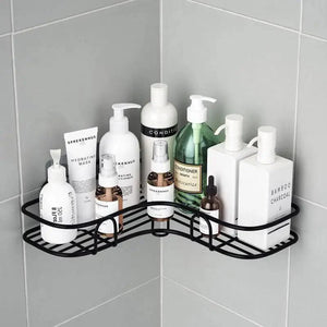 Premium Quality Bathroom Kitchen Punch Corner Frame Shower Shelf Wrought Iron Shampoo Storage Rack Holder with Suction Cup Bathroom Accessories