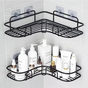 Premium Quality Bathroom Kitchen Punch Corner Frame Shower Shelf Wrought Iron Shampoo Storage Rack Holder with Suction Cup Bathroom Accessories