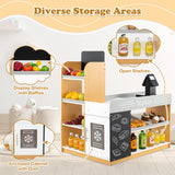 Pretend Play Grocery Store Set with Shopping Cart and 2 Chalkboards-White