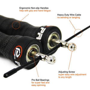 Pro Speed Jump Rope Sweatband Handles Adjustable With Ball Bearings Workout Weight Jump Rope Steel Fast Speed Clip Steel Cable Training Grip Handle With Metal Removable Double Skipping Fitness Training