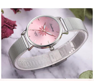 Women's Stylish Elegant Watch With Braided Steel Bracelet With Shiny Background Unique Design Perfect Gif