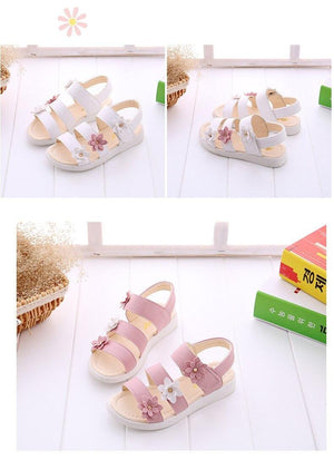 Children's Shoes Summer Style Sandals Girls Princess Beautiful Flower Shoes Kids Flat Sandals Baby Girl Girls Strappy Sandals With Flowers Open-Toe Dress Sandals Beautiful Outdoor Party Sandals