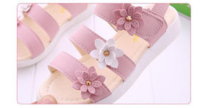 Children's Shoes Summer Style Sandals Girls Princess Beautiful Flower Shoes Kids Flat Sandals Baby Girl Girls Strappy Sandals With Flowers Open-Toe Dress Sandals Beautiful Outdoor Party Sandals