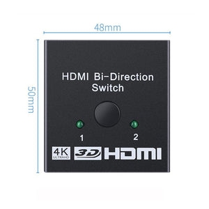 4K HDMI Switch Splitter 2 Ports Bi-Directional HDMI Switch 2 Port Display Selector Switcher Splitter Supports Ultra HD 4K 1080P 3D HDR For HDTV Gaming