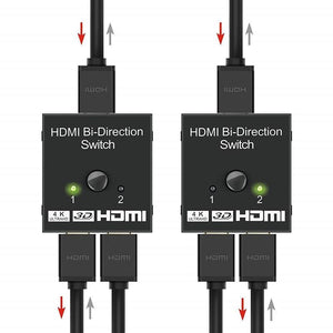 4K HDMI Switch Splitter 2 Ports Bi-Directional HDMI Switch 2 Port Display Selector Switcher Splitter Supports Ultra HD 4K 1080P 3D HDR For HDTV Gaming