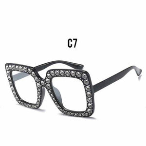 Oversized Sunglasses Square Diamond Sunglasses Women Retro Sunglasses Luxury & Diamond Square Shape Sunglasses For Women Branded Attractive Any Size Crystal Sun Glasses For Ladies Gradient Classic Mirror & Decent Shades