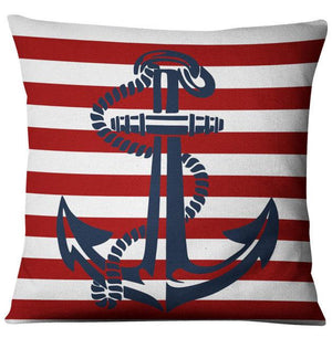 Navigation Navy Blue Nautical Shell Starfish Linen Pillow Cover Blue Anchor Navigation Anchor Sailboat Pillowcase Marine Cushion Cover Sofa Home Decorative Cushion Cover For Home