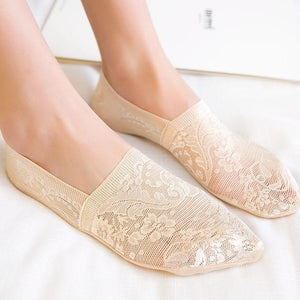 5 Pairs Fashion Women Girls Summer Socks 7 Color Style Lace Flower Short Sock Antiskid Invisible Ankle Socks For Women