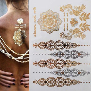 Luxury Metallic Gold Waterproof Temporary Tattoo Feather Elephant Fashion Different Design Tattoos For Womens