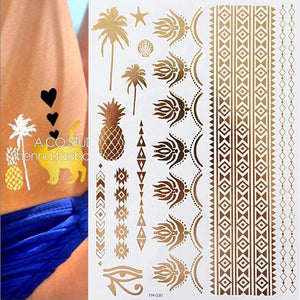 Luxury Metallic Gold Waterproof Temporary Tattoo Feather Elephant Fashion Different Design Tattoos For Womens