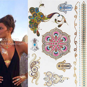 Luxury Metallic Gold Waterproof Temporary Tattoo Feather Elephant Fashion Different Design Tattoos For Womens