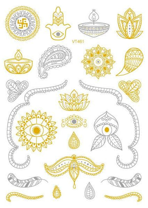 Luxury Metallic Temporary Tattoo Gold Silver Flower Sticker Long Lasting Gold Design For Womens