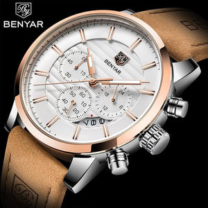 New Luxury Men Watches Chronograph Sports Watches Waterproof Casual Sport Leather Strap Quartz Men's Wrist Watch
