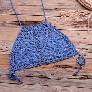 Handmade Vintage Crochet Bikinis Knitted Cotton Swimwear Women's Crochet Swimsuit Two Pieces Bathing Suits Bikini Swimsuit Top Bottom Bandage Modern Women Beachwear For Summer