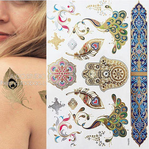 Body Tattoo Art Painting Stickers Glitter Gold Silver Temporary Waterproof Nontoxic Long Lasting Tattoos