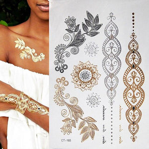 Body Tattoo Art Painting Stickers Glitter Gold Silver Temporary Waterproof Nontoxic Long Lasting Tattoos