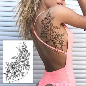 Realistic Big Flower Temporary Waterproof Sticker Tattoos For Body Painting Arm Legs Fake Black Rose Tattoos For Womens