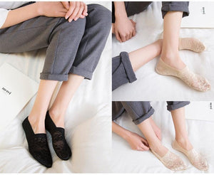 5 Pairs Fashion Women Girls Summer Socks 7 Color Style Lace Flower Short Sock Antiskid Invisible Ankle Socks For Women
