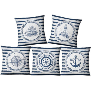 Navigation Navy Blue Nautical Shell Starfish Linen Pillow Cover Blue Anchor Navigation Anchor Sailboat Pillowcase Marine Cushion Cover Sofa Home Decorative Cushion Cover For Home