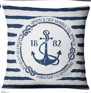 Navigation Navy Blue Nautical Shell Starfish Linen Pillow Cover Blue Anchor Navigation Anchor Sailboat Pillowcase Marine Cushion Cover Sofa Home Decorative Cushion Cover For Home
