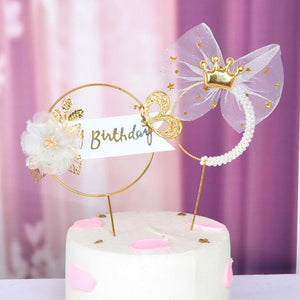 1Pcs Metal Happy Birthday Cake Topper Artificial flowers Cake Toppers Happy Birthday Cake Topper Metal And Acrylic Cake Decoration With Pink Artificial Flower Cluster For DIY Baby Shower Birthday Party Decoration Baking Decor