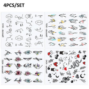 Abstract Lady Face Water Decals Fruit Flower Summer Leopard Alphabet Leaves Nail Stickers Water Black Leaf Sliders Marble Nail Art Stickers Water Transfer Nail Decals Full Wraps Gradient Acrylic Nail Kits for Women Manicure Decoration
